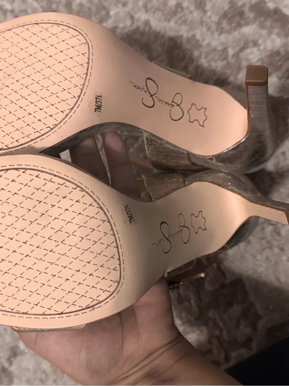 Jessica Simpson Metallic Champagne Crystal-Embellished Stiletto Sandals